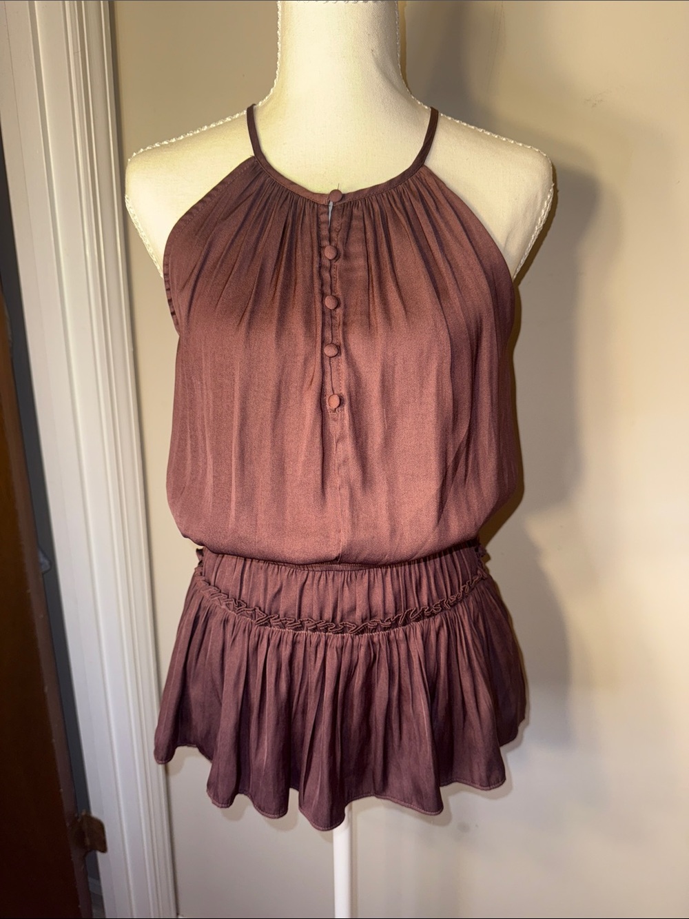 Tahari Mauve Sleeveless Button-Front Tiered Dress